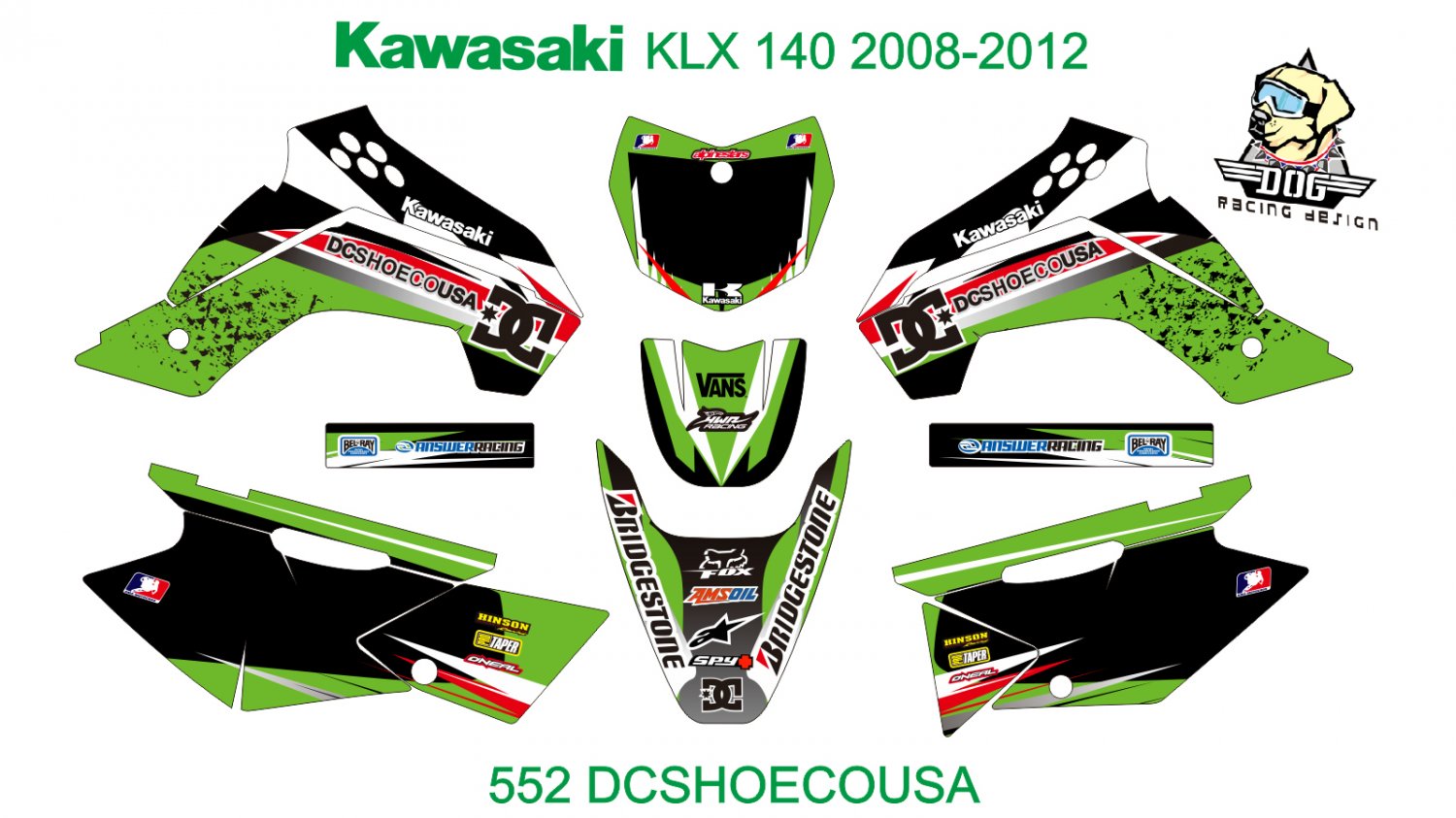 KAWASAKI KLX 140 2008-2012 GRAPHIC DECAL KIT CODE.552