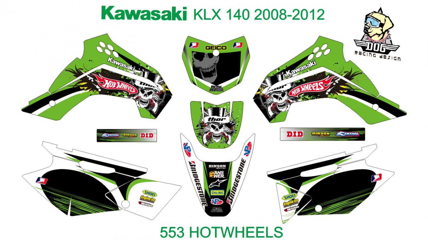 KAWASAKI KLX 140 2008-2012 GRAPHIC DECAL KIT CODE.553