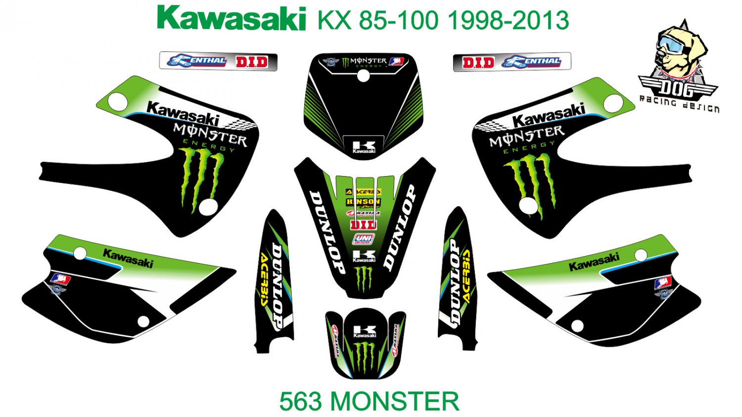 KAWASAKI KX 85-100 1998-2013 GRAPHIC DECAL KIT CODE.563
