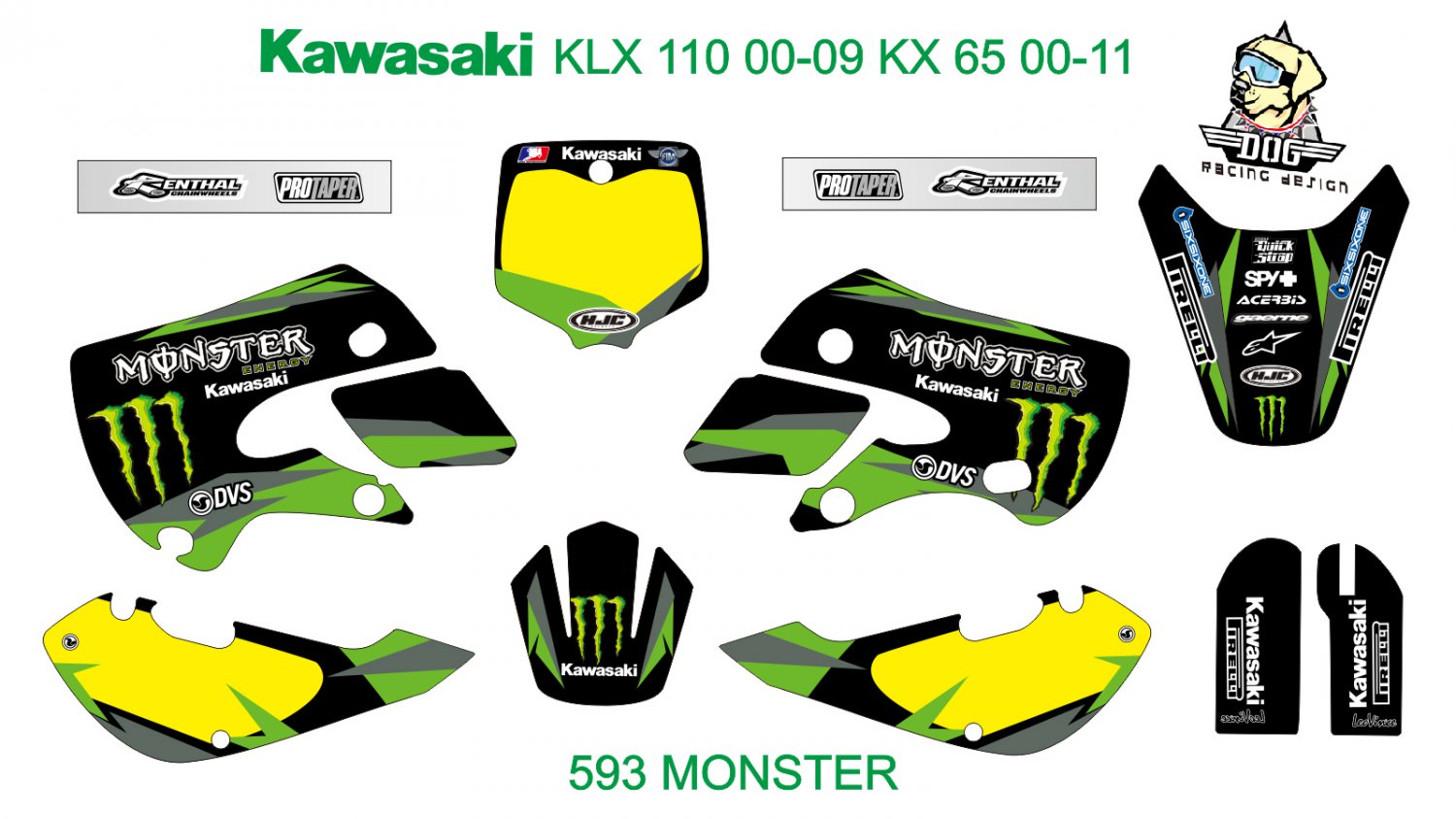 KAWASAKI KLX 110 2000-2009 KX 65 2000-2011 GRAPHIC DECAL KIT CODE.593