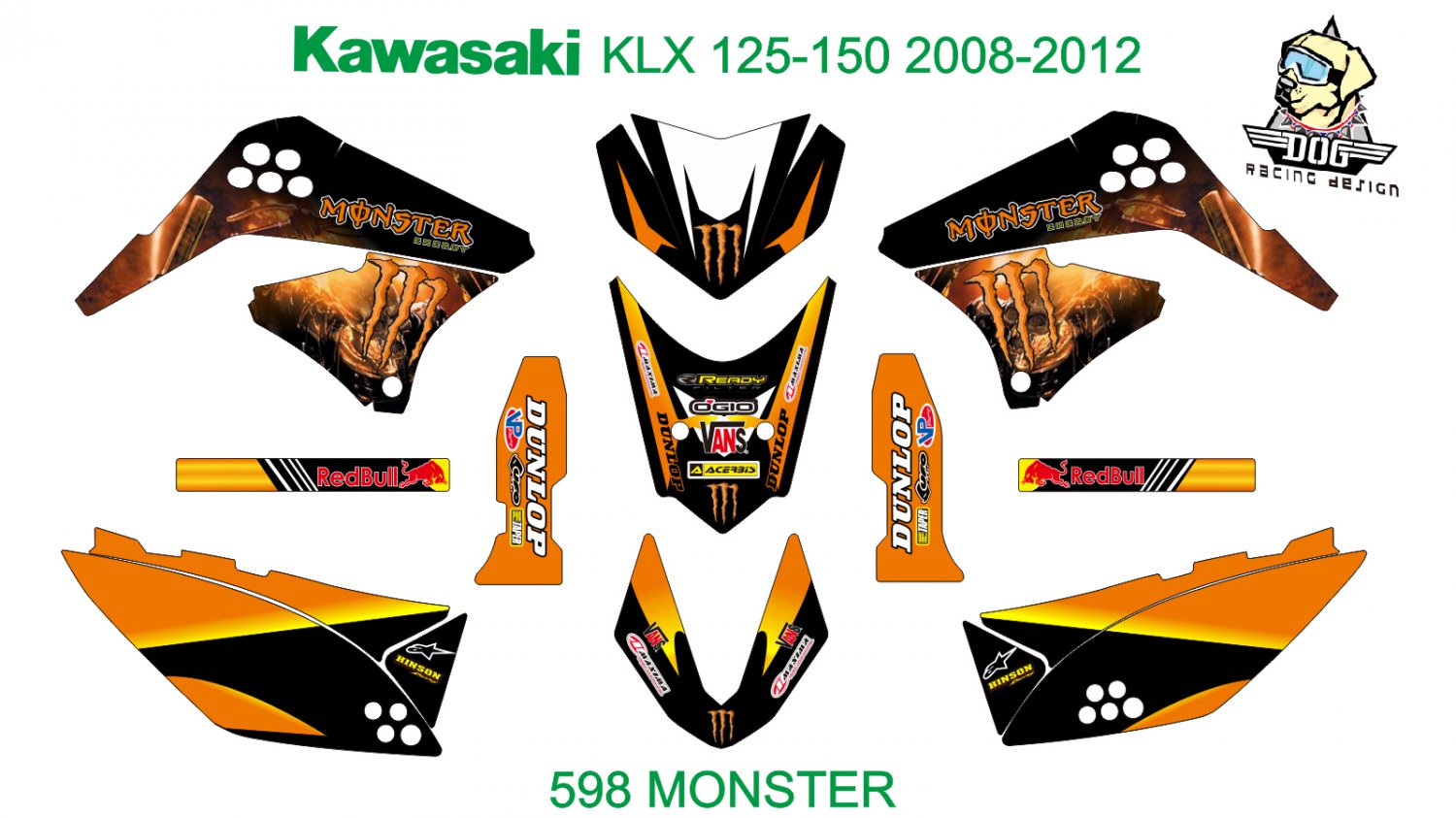 KAWASAKI KLX 125-150 2008-2012 GRAPHIC DECAL KIT CODE.598