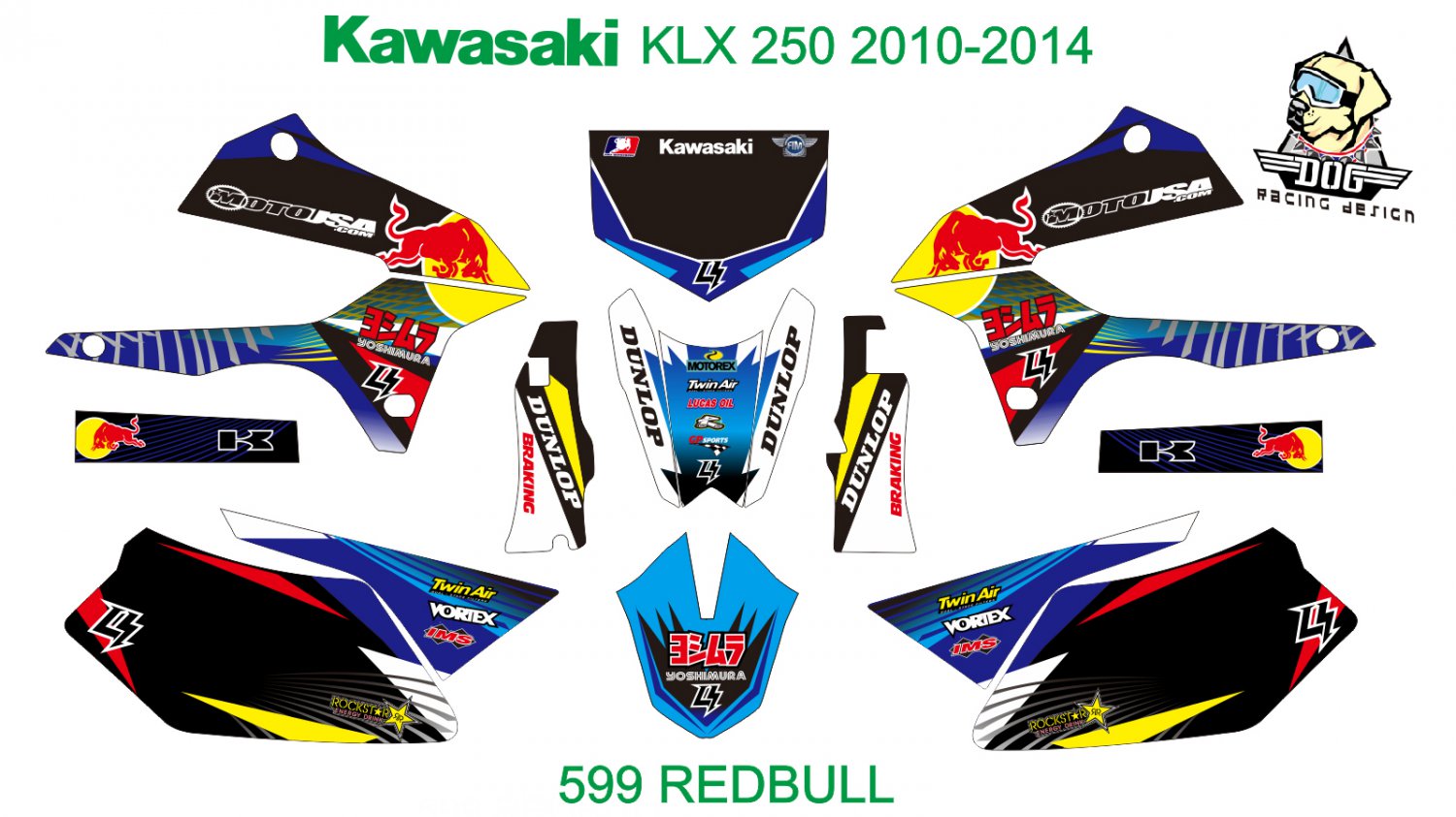 KAWASAKI KLX 250 2010-2014 GRAPHIC DECAL KIT CODE.599