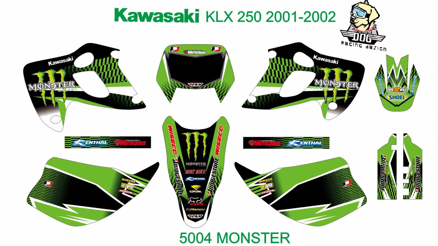 KAWASAKI KLX 250 2001-2002 GRAPHIC DECAL KIT CODE.5004
