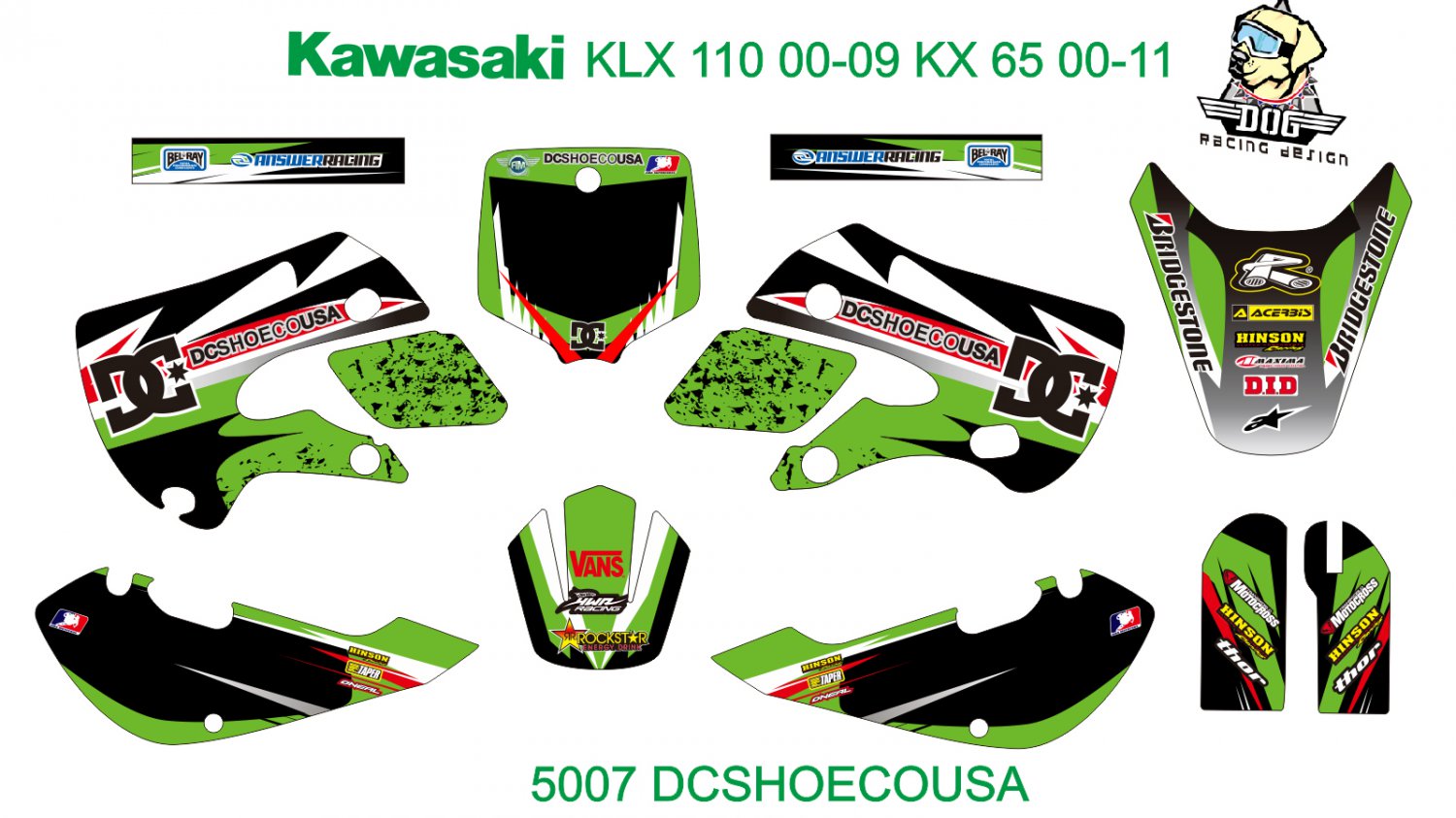 KAWASAKI KLX 110 2000-2009 KX 65 2000-2011 GRAPHIC DECAL KIT CODE.5007