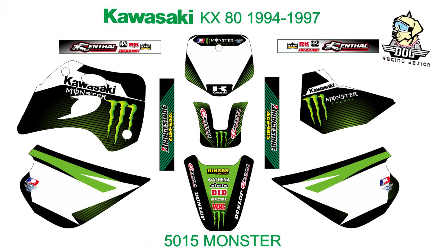 KAWASAKI KX 80 1994-1997 GRAPHIC DECAL KIT CODE.5015