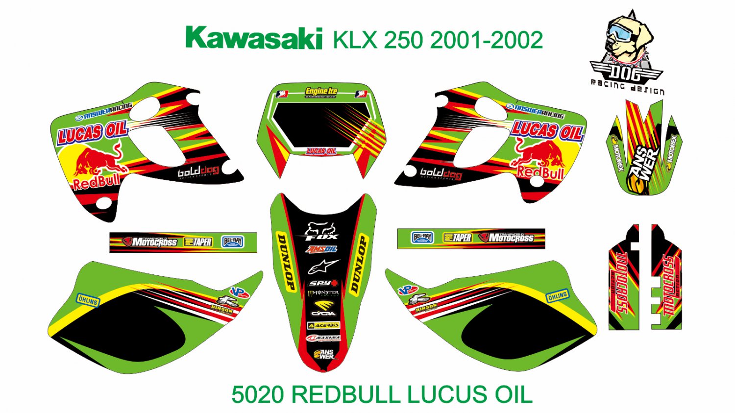 KAWASAKI KLX 250 2001-2002 GRAPHIC DECAL KIT CODE.5020