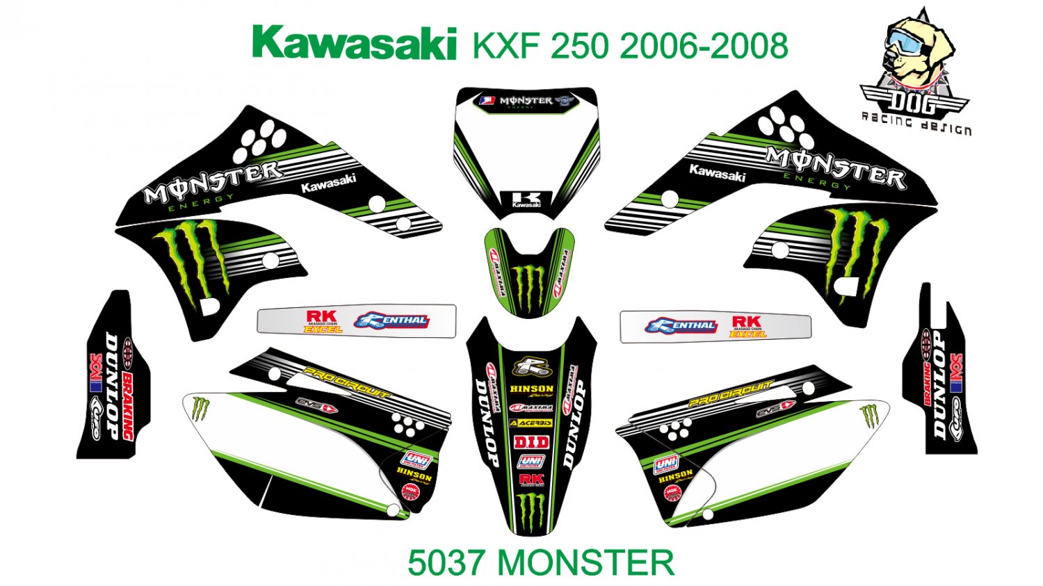 KAWASAKI KXF 250 2006-2008 GRAPHIC DECAL KIT CODE.5037