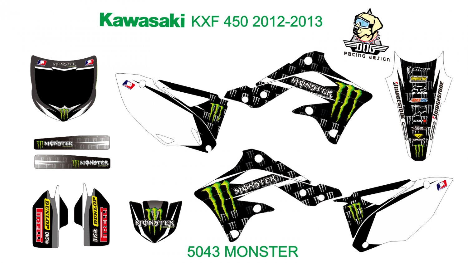 KAWASAKI KXF 450 2012-2013 GRAPHIC DECAL KIT CODE.5043