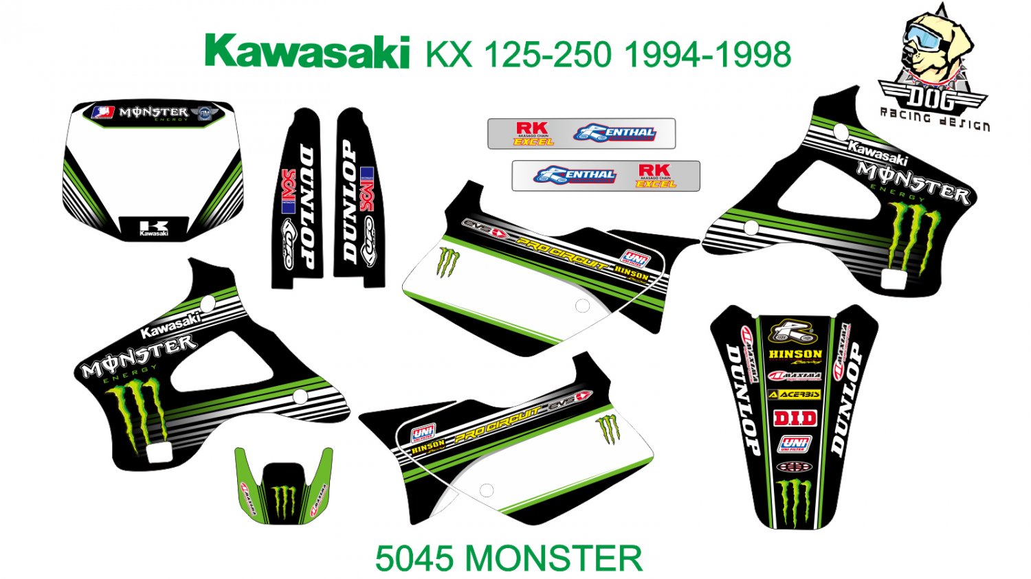 KAWASAKI KX 125-250 1994-1998 GRAPHIC DECAL KIT CODE.5045