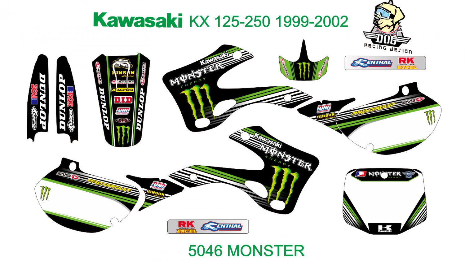 KAWASAKI KX 125-250 1999-2002 GRAPHIC DECAL KIT CODE.5046