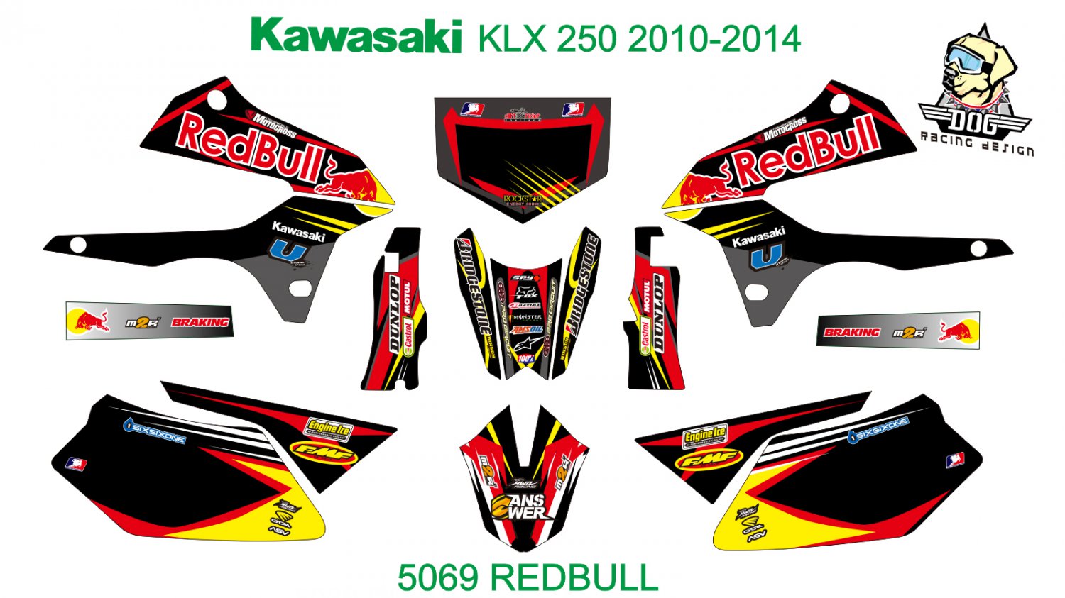 KAWASAKI KLX 250 2010-2014 GRAPHIC DECAL KIT CODE.5069
