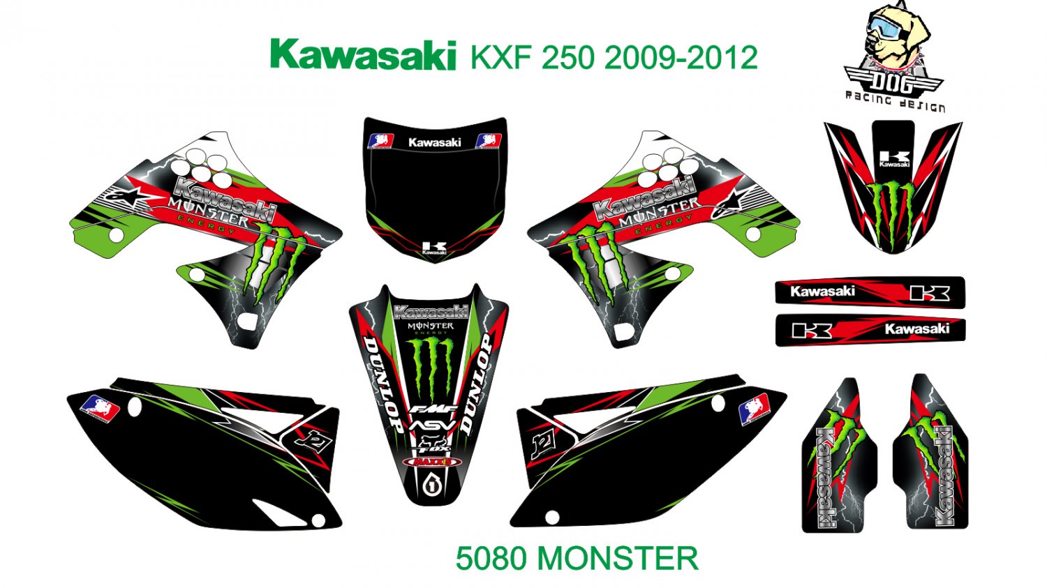 KAWASAKI KXF 250 2009-2012 GRAPHIC DECAL KIT CODE.5080