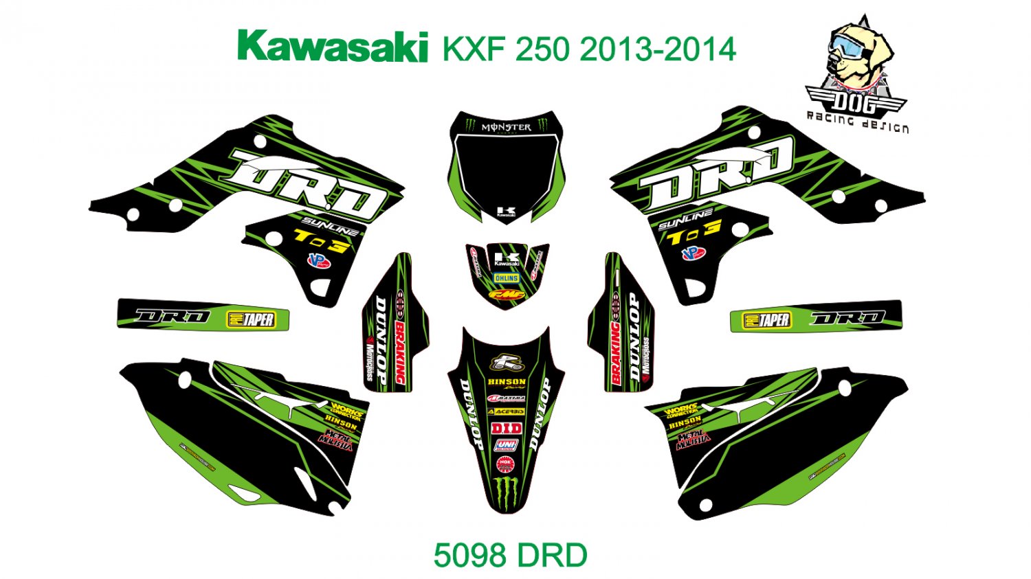 KAWASAKI KXF 250 2013-2014 GRAPHIC DECAL KIT CODE.5098