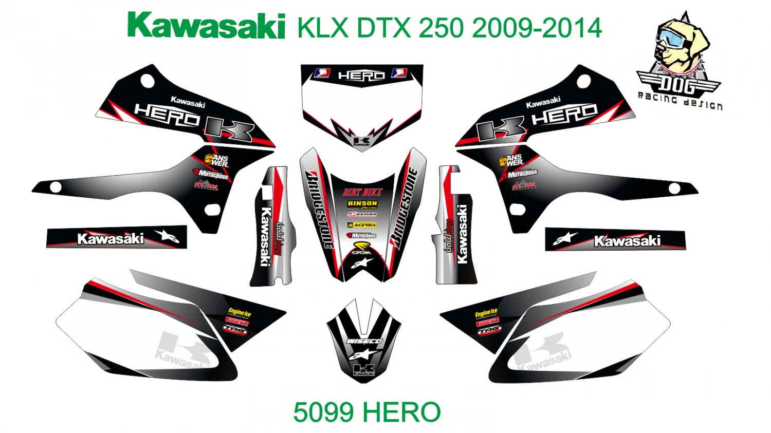 KAWASAKI KLX DTX 250 2009-2014 GRAPHIC DECAL KIT CODE.5099