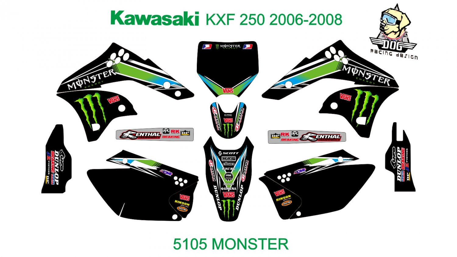 KAWASAKI KXF 250 2006-2008 GRAPHIC DECAL KIT CODE.5105
