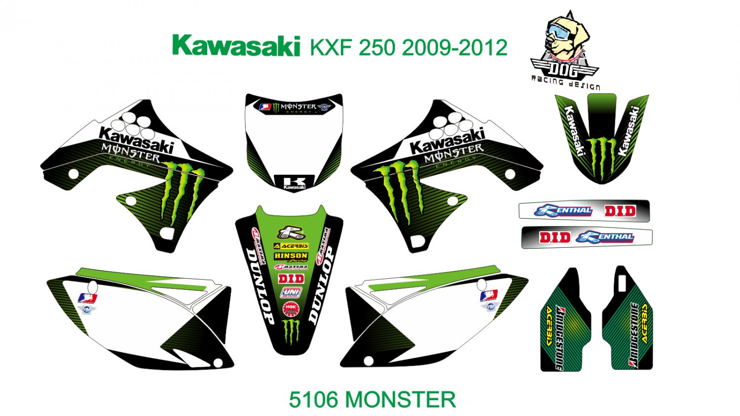 KAWASAKI KXF 250 2009-2012 GRAPHIC DECAL KIT CODE.5106