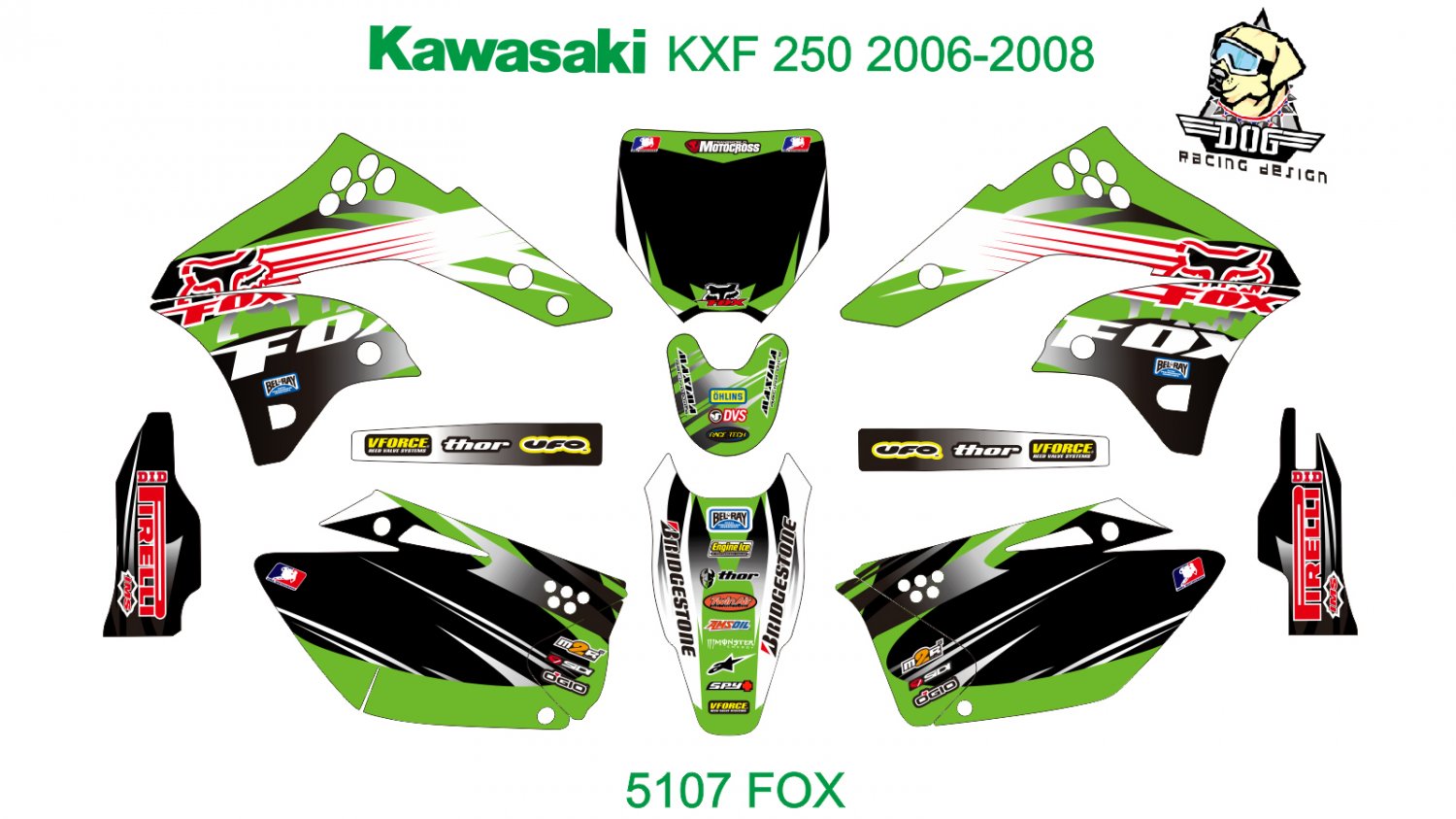 KAWASAKI KXF 250 2006-2008 GRAPHIC DECAL KIT CODE.5107
