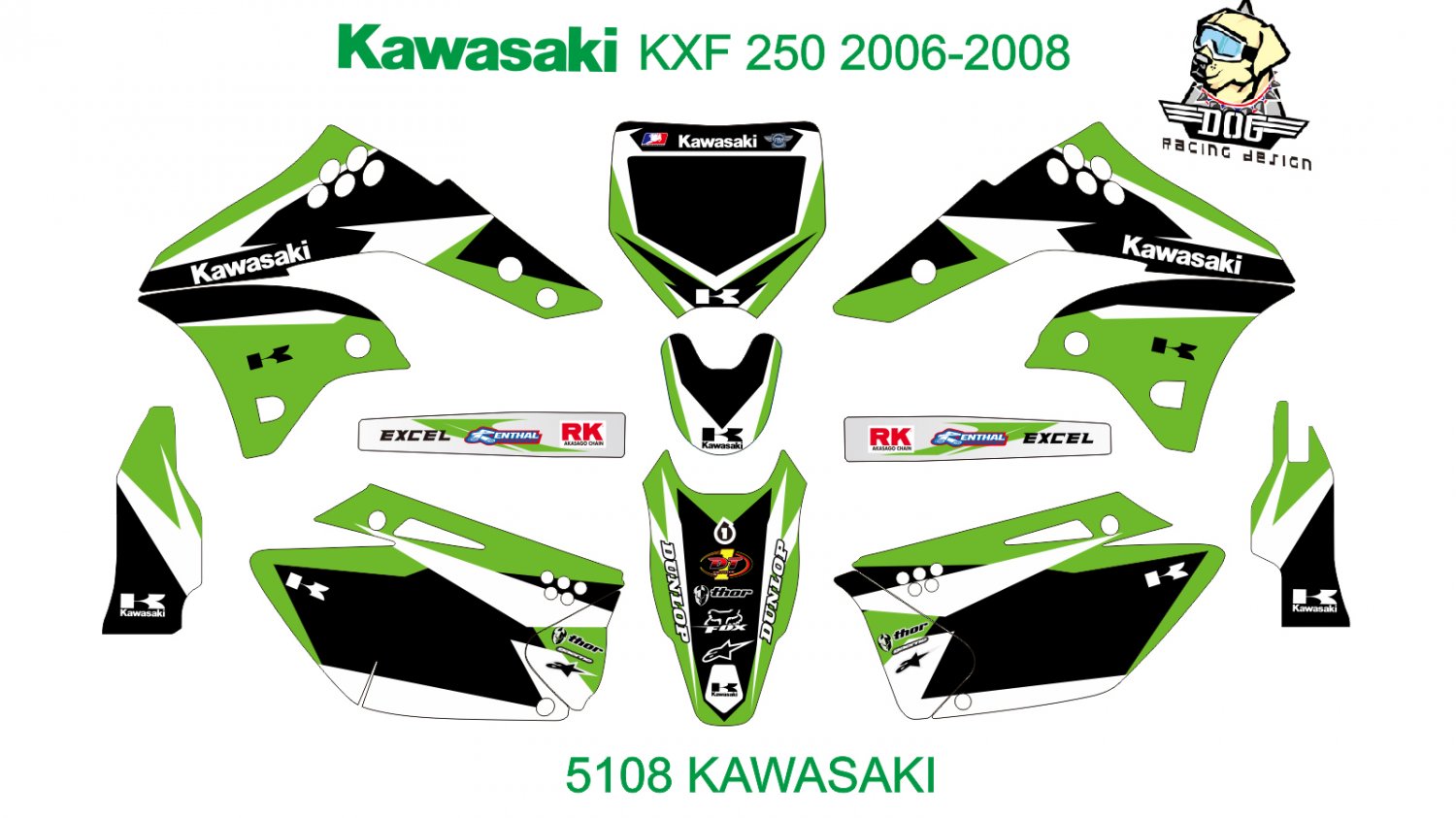 KAWASAKI KXF 250 2006-2008 GRAPHIC DECAL KIT CODE.5108