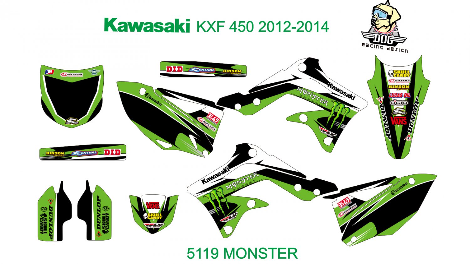 KAWASAKI KXF 450 2012-2014 GRAPHIC DECAL KIT CODE.5119