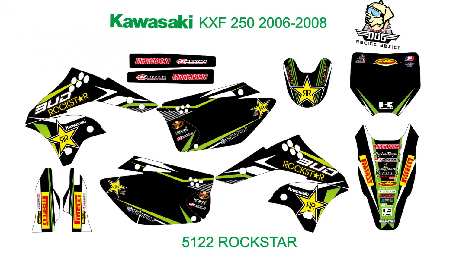 KAWASAKI KXF 250 2006-2008 GRAPHIC DECAL KIT CODE.5122