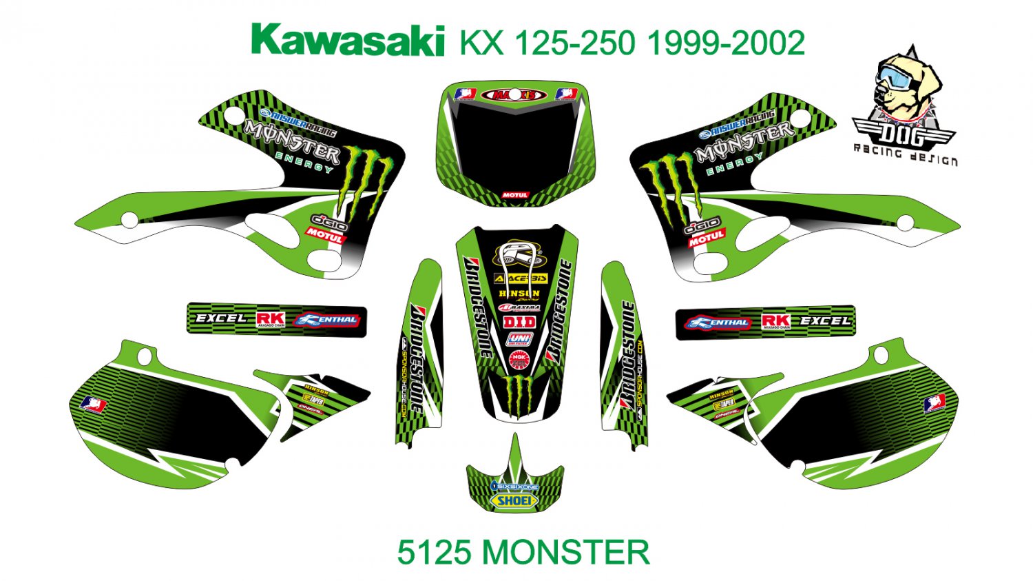 KAWASAKI KX 125-250 1999-2002 GRAPHIC DECAL KIT CODE.5125