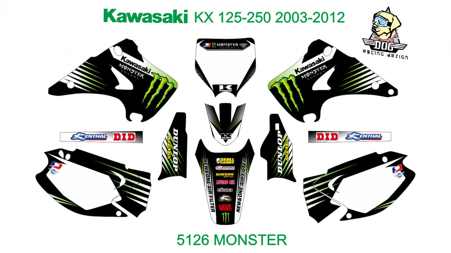 KAWASAKI KX 125-250 2003-2012 GRAPHIC DECAL KIT CODE.5126