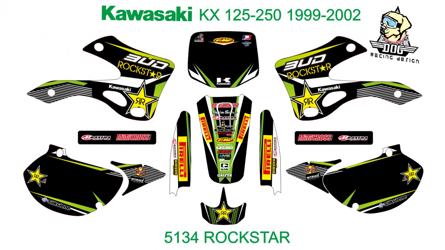 KAWASAKI KX 125-250 1999-2002 GRAPHIC DECAL KIT CODE.5134