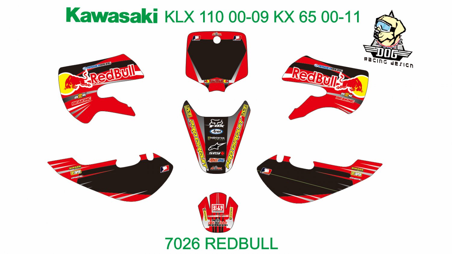 KAWASAKI KLX 110 2000-2009 KX 65 2000-2011 GRAPHIC DECAL KIT CODE.7026