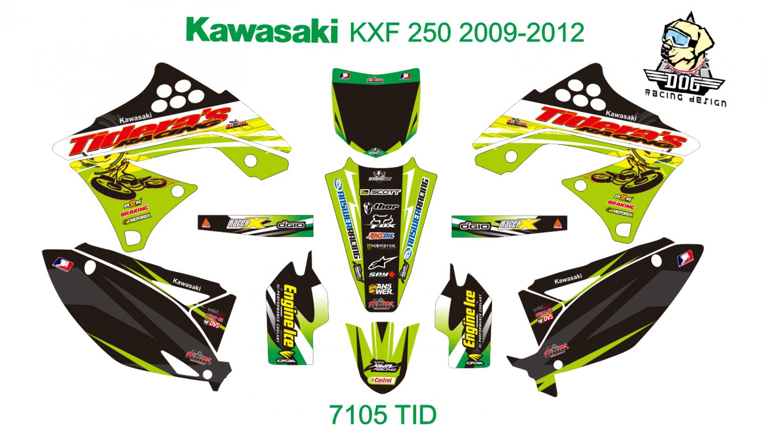 KAWASAKI KXF 250 2009-2012 GRAPHIC DECAL KIT CODE.7105
