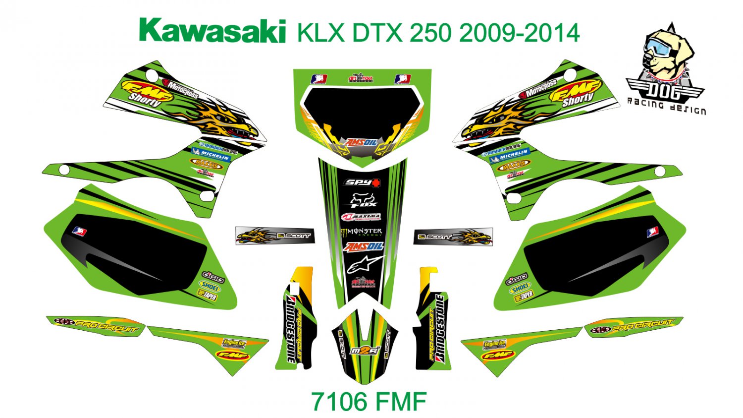 KAWASAKI KLX DTX 250 2009-2014 GRAPHIC DECAL KIT CODE.7106