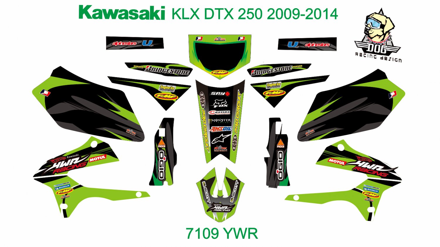 KAWASAKI KLX DTX 250 2009-2014 GRAPHIC DECAL KIT CODE.7109