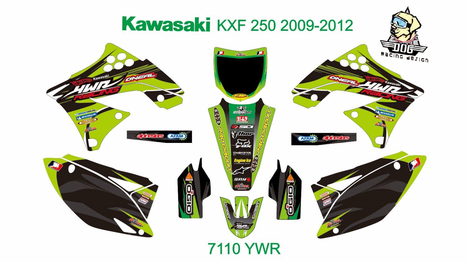 KAWASAKI KXF 250 2009-2012 GRAPHIC DECAL KIT CODE.7110