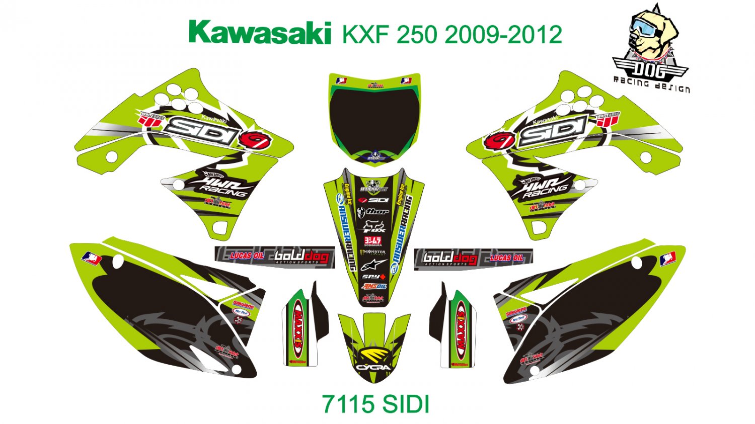 KAWASAKI KXF 250 2009-2012 GRAPHIC DECAL KIT CODE.7115