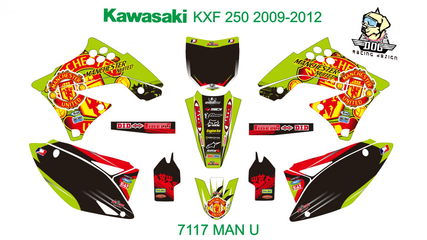 KAWASAKI KXF 250 2009-2012 GRAPHIC DECAL KIT CODE.7117