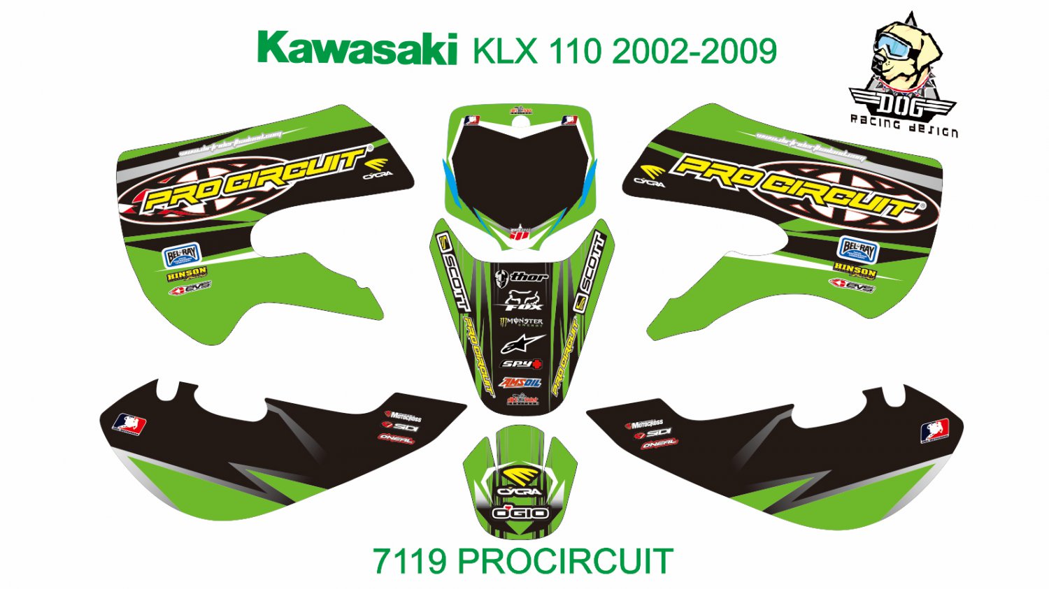 KAWASAKI KLX 110 2002-2009 GRAPHIC DECAL KIT CODE.7119