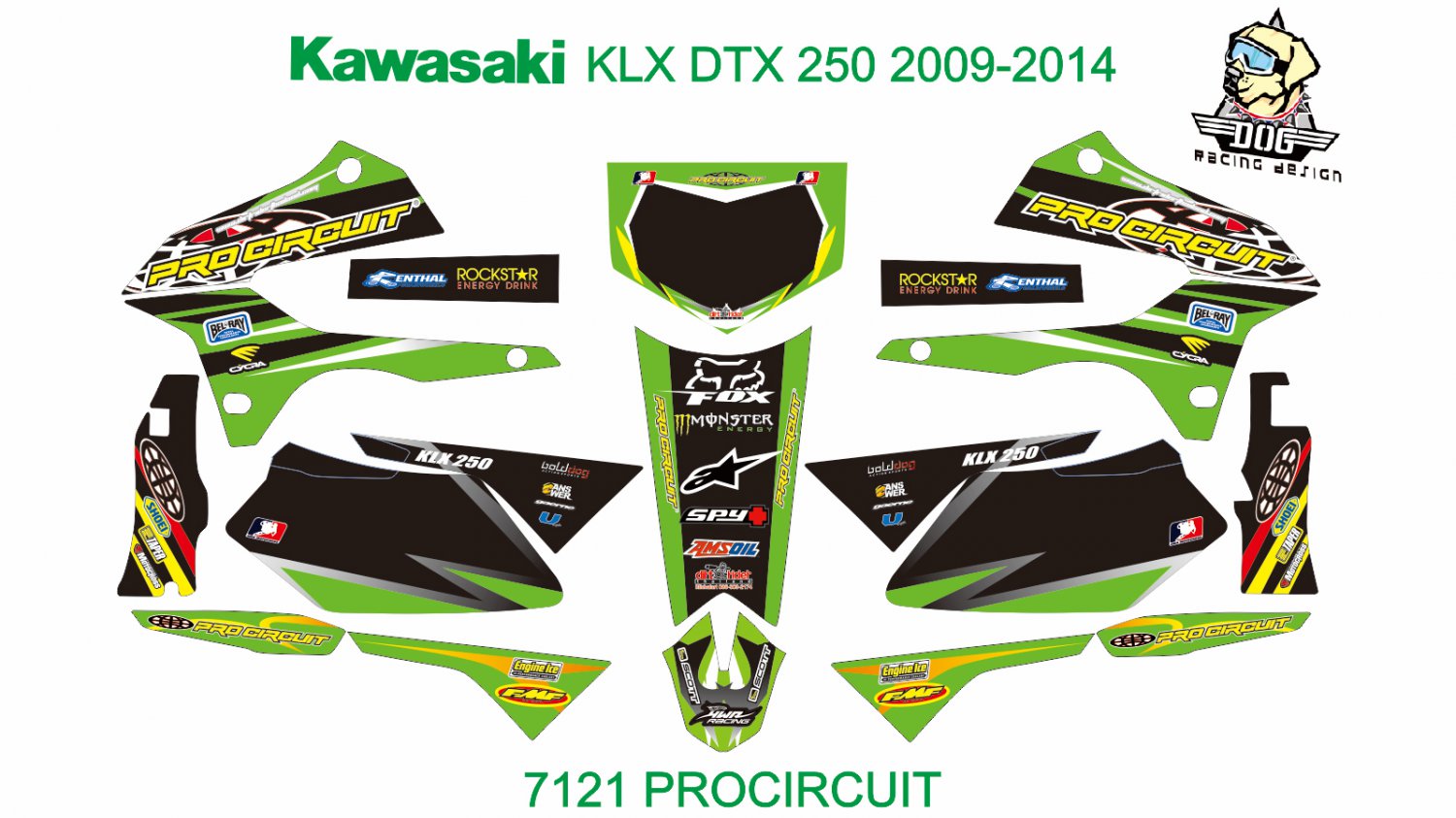 KAWASAKI KLX DTX 250 2009-2014 GRAPHIC DECAL KIT CODE.7121
