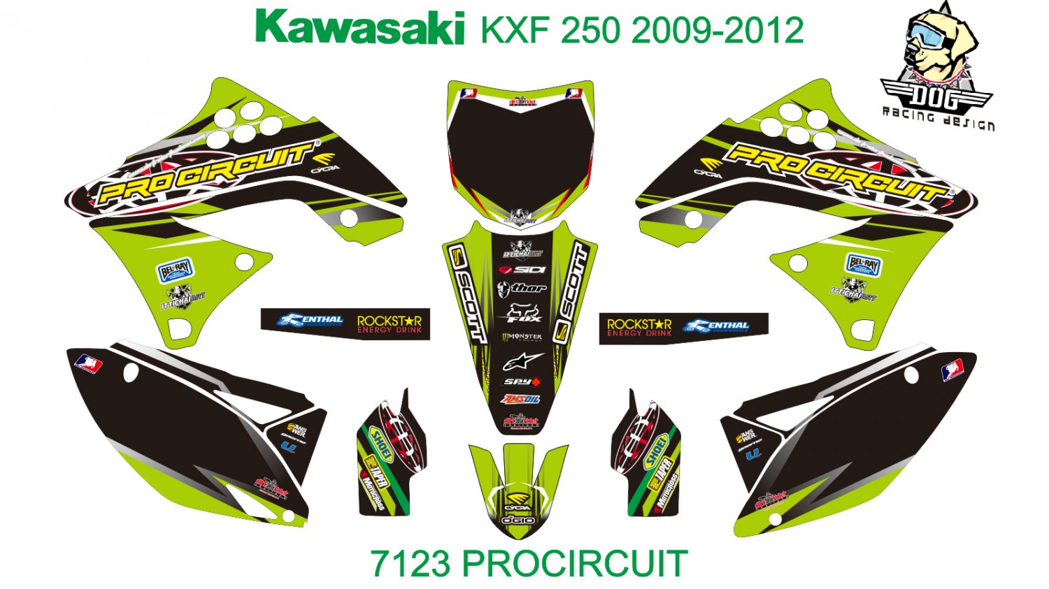 KAWASAKI KXF 250 2009-2012 GRAPHIC DECAL KIT CODE.7123