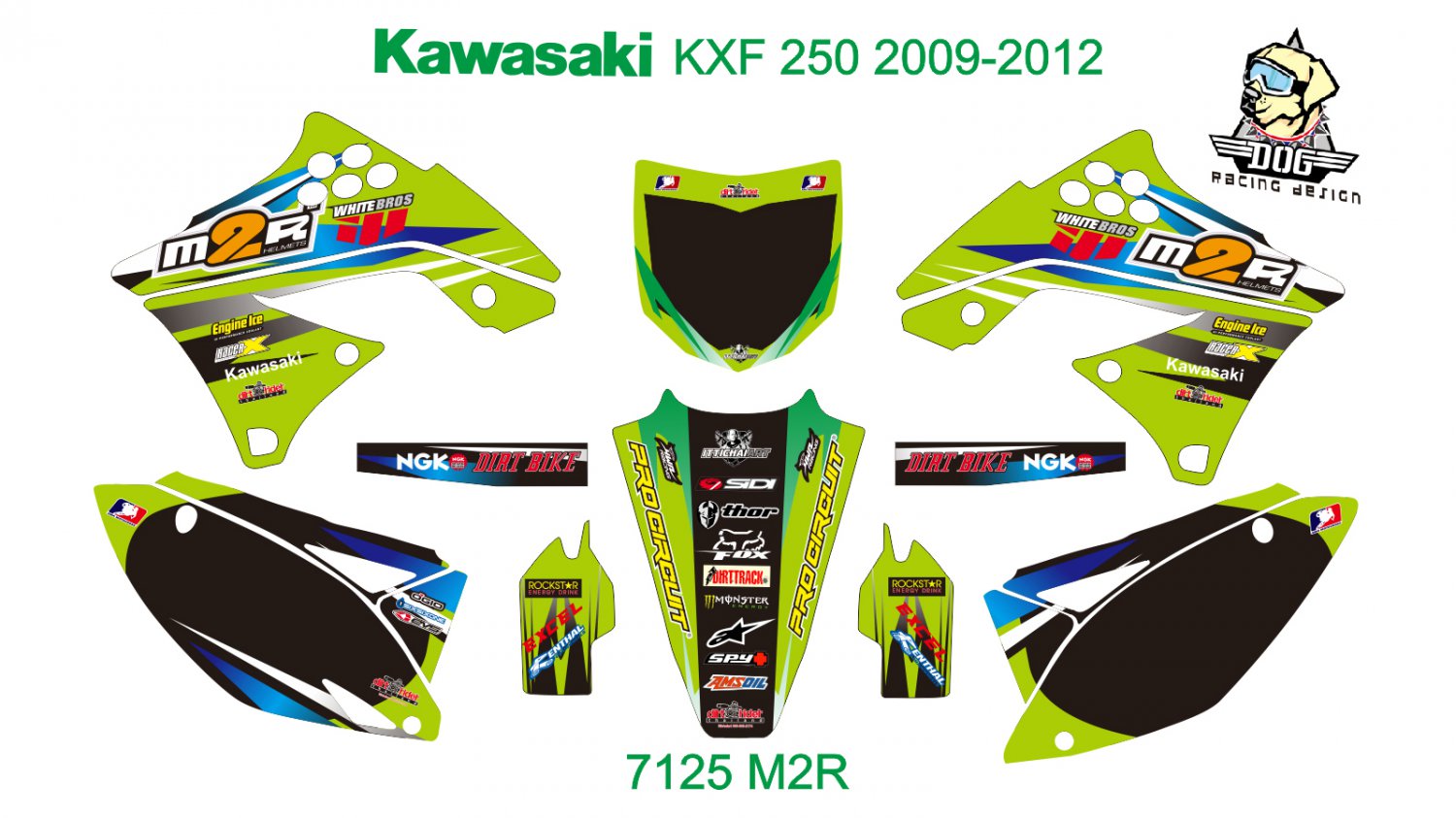 KAWASAKI KXF 250 2009-2012 GRAPHIC DECAL KIT CODE.7125