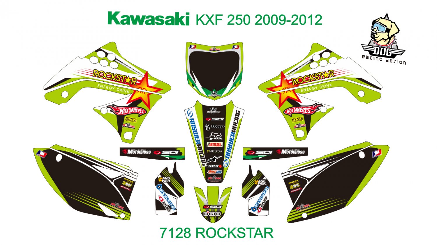 KAWASAKI KXF 250 2009-2012 GRAPHIC DECAL KIT CODE.7128