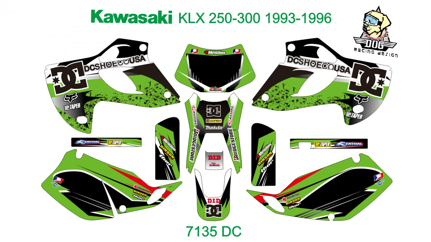 KAWASAKI KLX 250-300 1993-1996 GRAPHIC DECAL KIT CODE.7135
