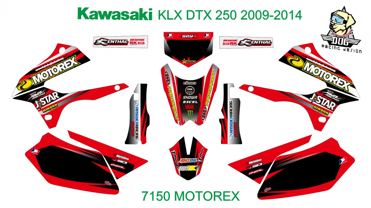 KAWASAKI KLX DTX 250 2009-2014 GRAPHIC DECAL KIT CODE.7150
