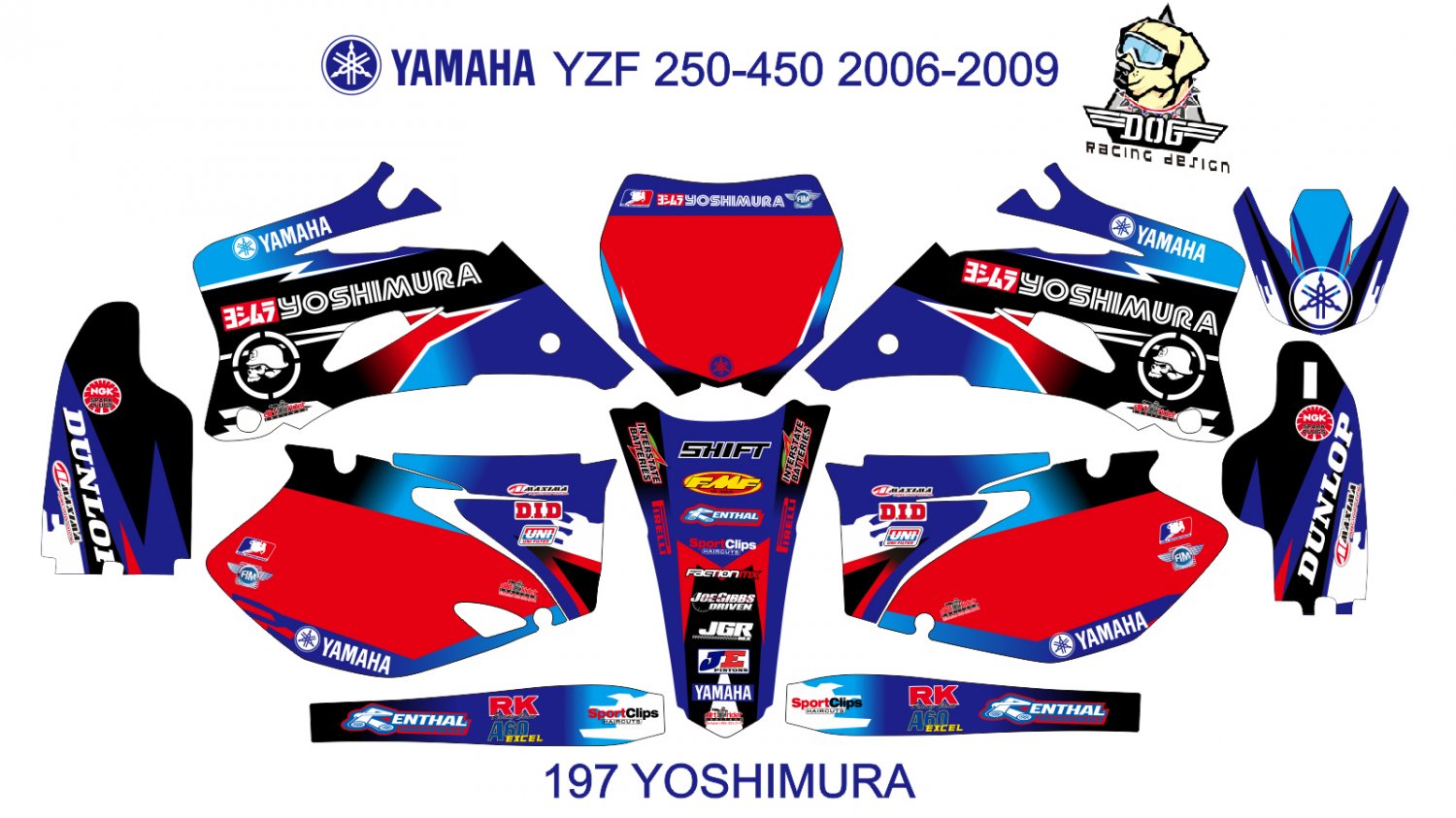 YAMAHA YZF 250-450 2006-2009 GRAPHIC DECAL KIT CODE.197