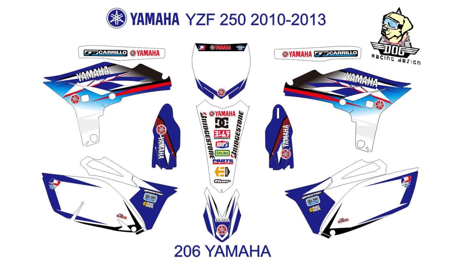 YAMAHA YZF 250 2010-2013 GRAPHIC DECAL KIT CODE.206