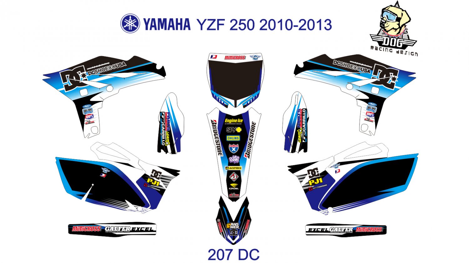 YAMAHA YZF 250 2010-2013 GRAPHIC DECAL KIT CODE.207