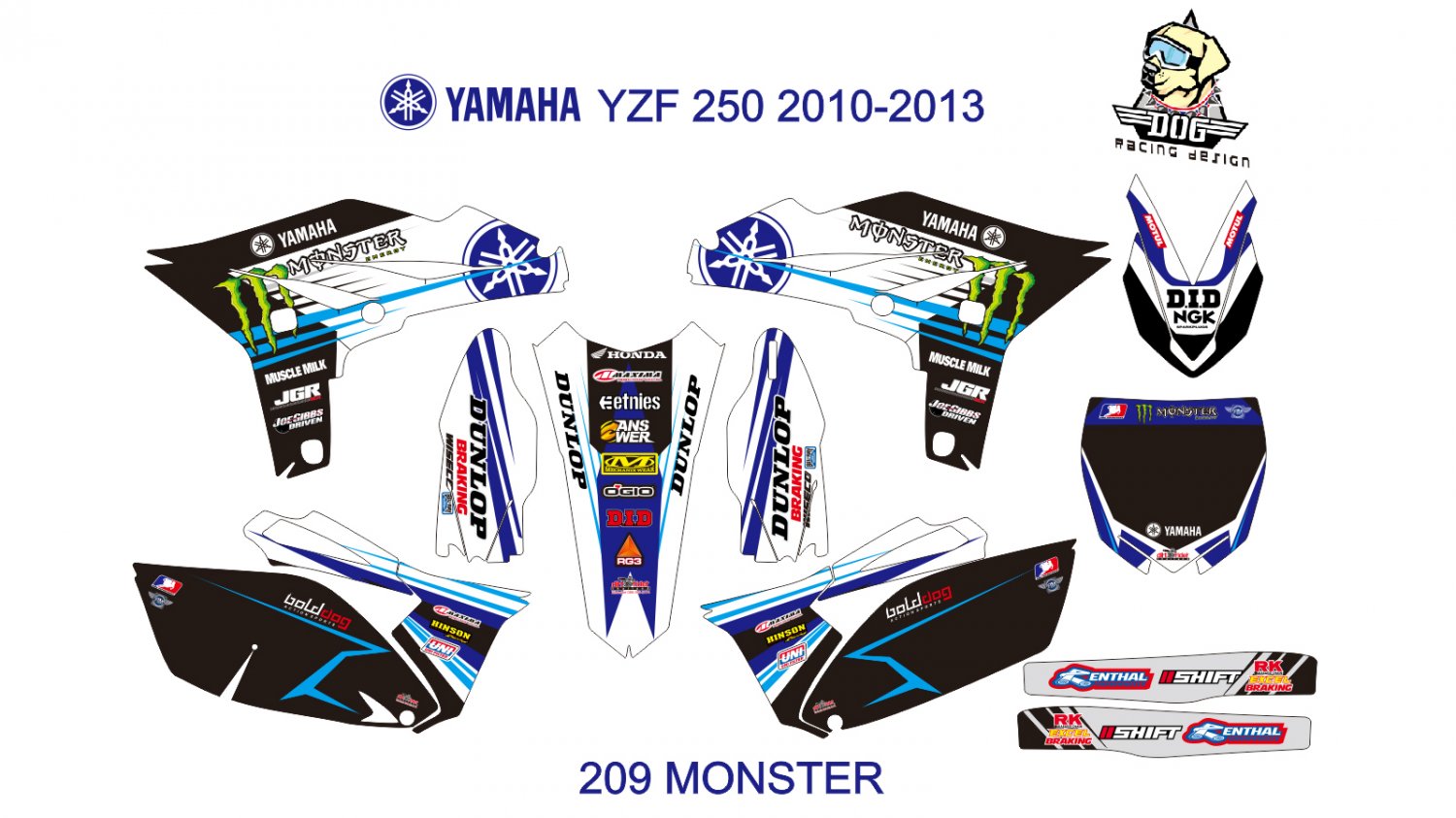YAMAHA YZF 250 2010-2013 GRAPHIC DECAL KIT CODE.209