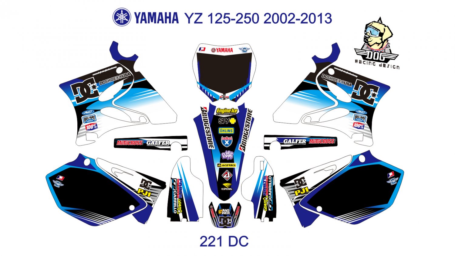 YAMAHA YZ 125-250 2002-2013 GRAPHIC DECAL KIT CODE.221