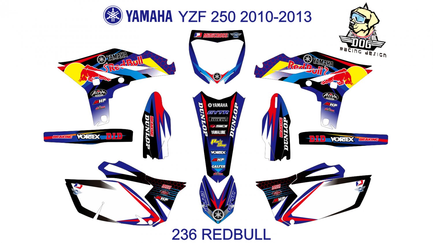 YAMAHA YZF 250 2010-2013 GRAPHIC DECAL KIT CODE.236