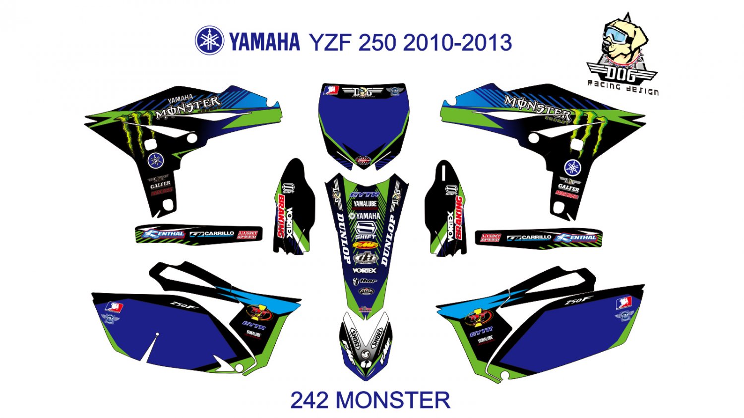 YAMAHA YZF 250 2010-2013 GRAPHIC DECAL KIT CODE.242