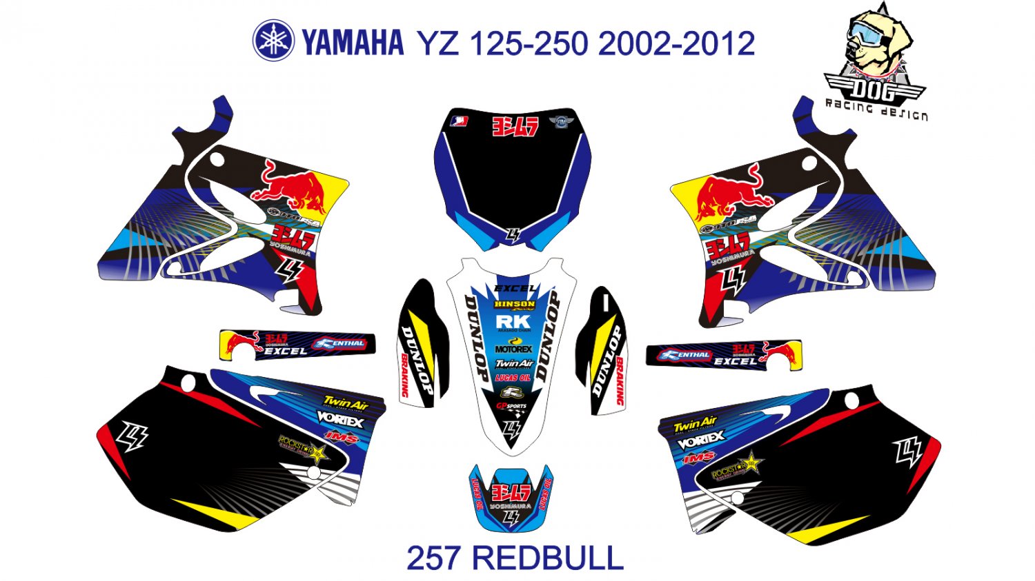 YAMAHA YZ 125-250 2002-2012 GRAPHIC DECAL KIT CODE.257