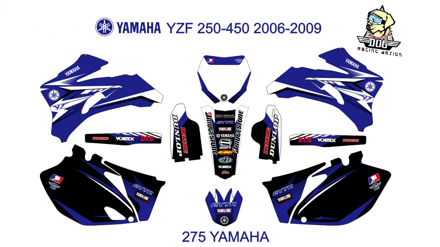 YAMAHA YZF 250-450 2006-2009 GRAPHIC DECAL KIT CODE.275